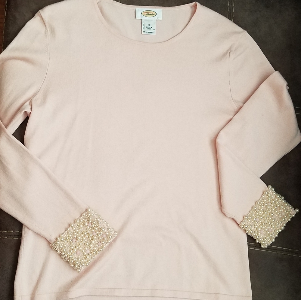 Talbots silk and cashmere sweater with pearl cuffs